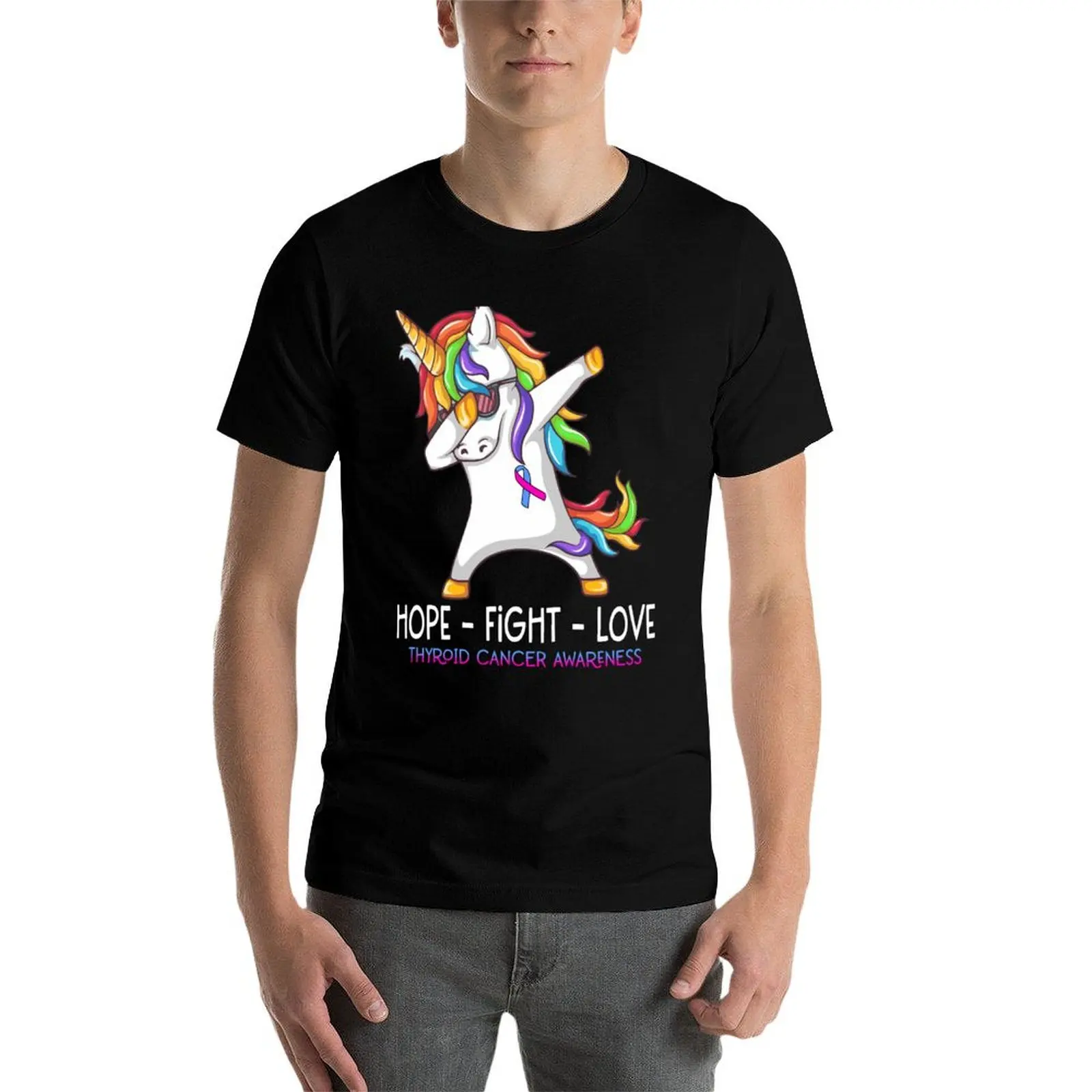 تي شيرت Hope Fight Love Thyroid Cancer Awareness تي شيرت رجالي تي شيرت جرافيك للرجال تي شيرت صيفي