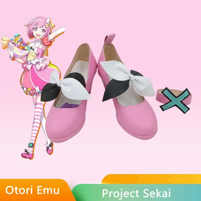 โครงการ Sekai สีสัน stage feat Miku Otori EMU คอสเพลย์รองเท้าเครื่องแต่งกาย handmade สีชมพูน่ารักรองเท้าหนัง faux