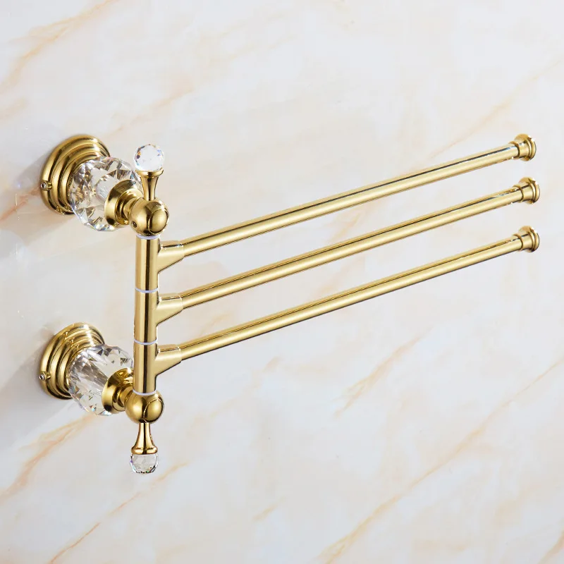 European-style Rotating Towel rack Bathroom Stainless Steel movable towel bar towel hanging rod multi-rod Gold Crystal Bath Acce