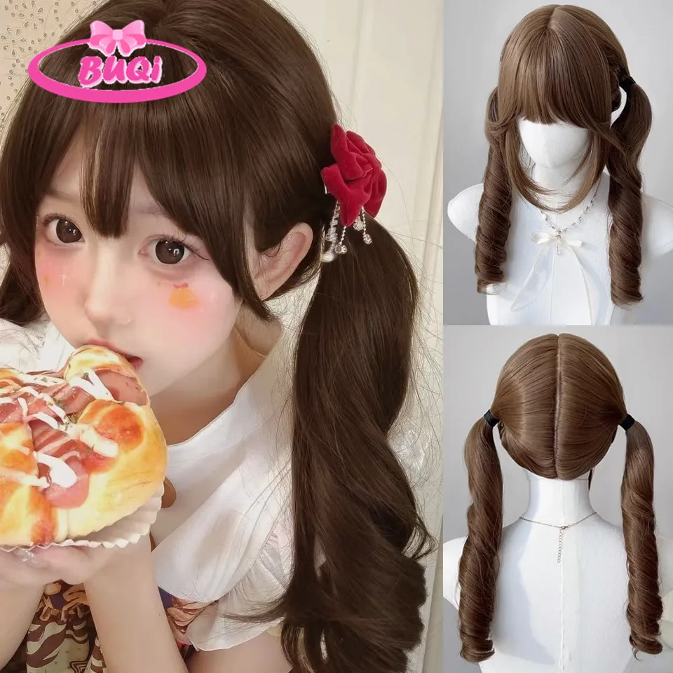 Synthetic wig gray vine purple daily soft girl lolita bangs versatile cos full head cover long curly hair