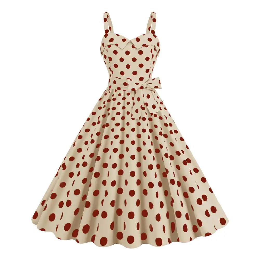 

Halter Dot Print Women Vintage Dress 50s Sleeveless Summer Dress Women V Neck Vintage Robe Elegant Party Office Midi Dresses