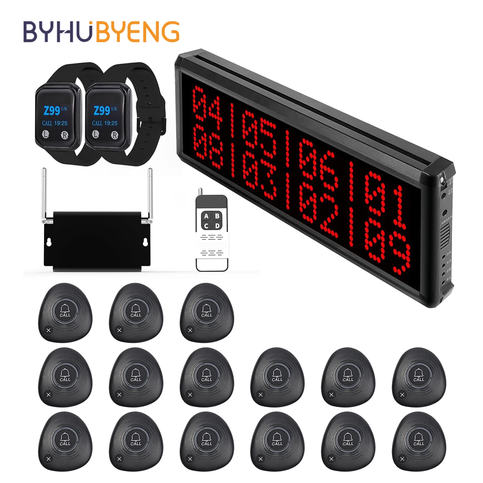 BYHUBYENG Pager System Waterproof Waiter Watch Receiver + Wireless Call Button + Display For Restaurant Fitness Club Cafe Bar