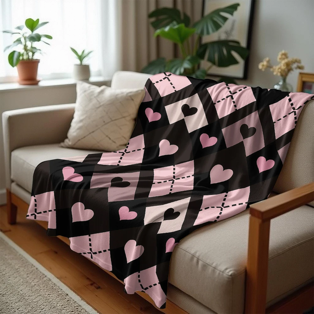 Pink Brown Check Lightweight Microfiber Soft Christmas Fleece Blanket Warm Cozy Throw for Bed Sofa Office Travel All Season