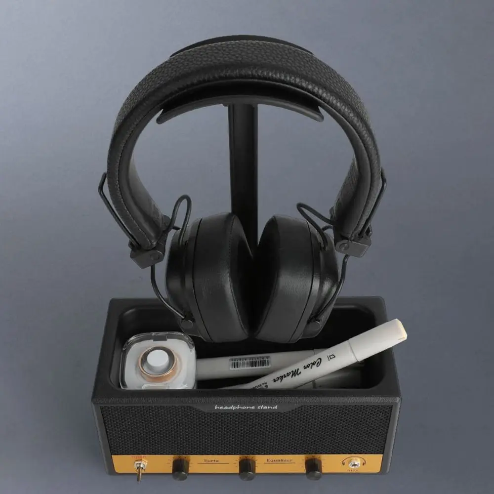 Metal Speaker Earphone Display Stand Wide Curved Design Space Saving Gaming Headset Holder with Supporting Bar Decorative