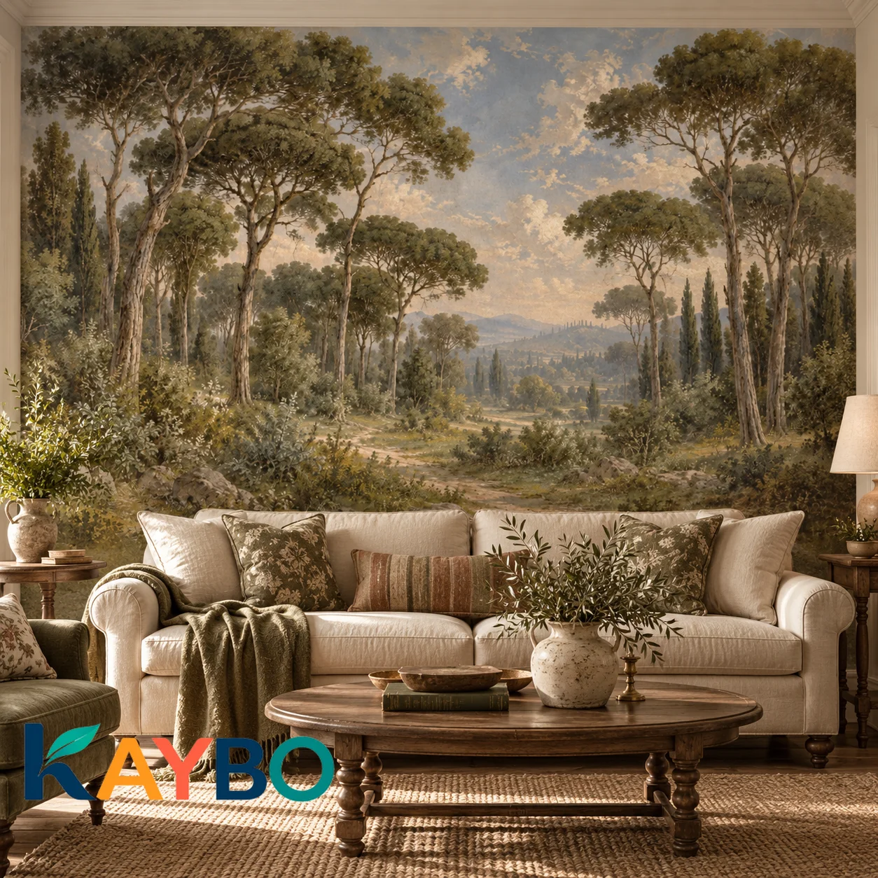 Forest Wall Mural Vintage Italian Countryside Pine Trees Natural Landscape Wallpaper Non Self Adhesive Living Room Bedroom Decor