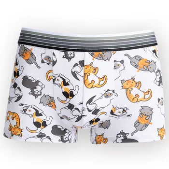 Man Women Modal Cute Lovely Cat Cartoon Underwear Fashion Personality Middle Waist Elasticity Breathable Panties Boxers