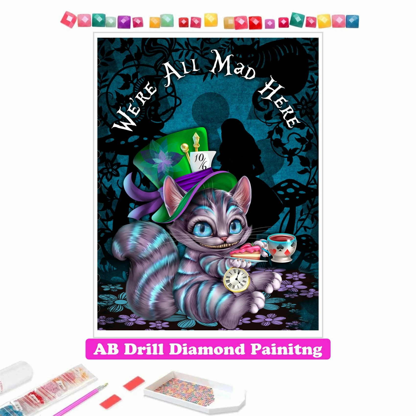 

Cheshire Cat 5D DIY AB Drill Diamond Painting Mosaic Alice in Wonderland Cartoon Pictures of Rhinestones Cross Stitch Home Decor