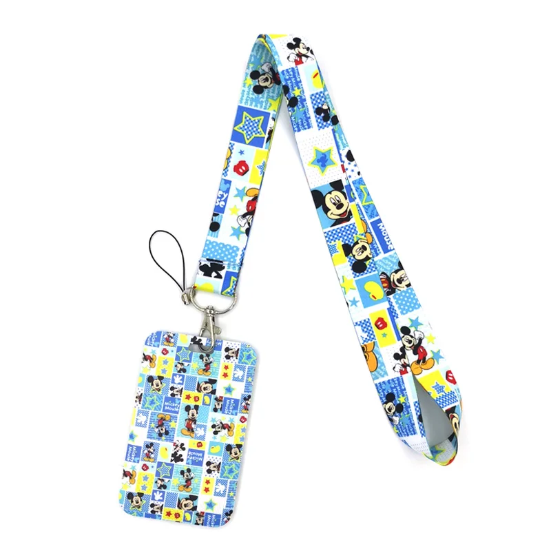 Mickey Mouse Blue Key lanyard Car KeyChain ID Card Pass Gym Mobile Phone Badge Kids Key Ring Holder Jewelry Decorations