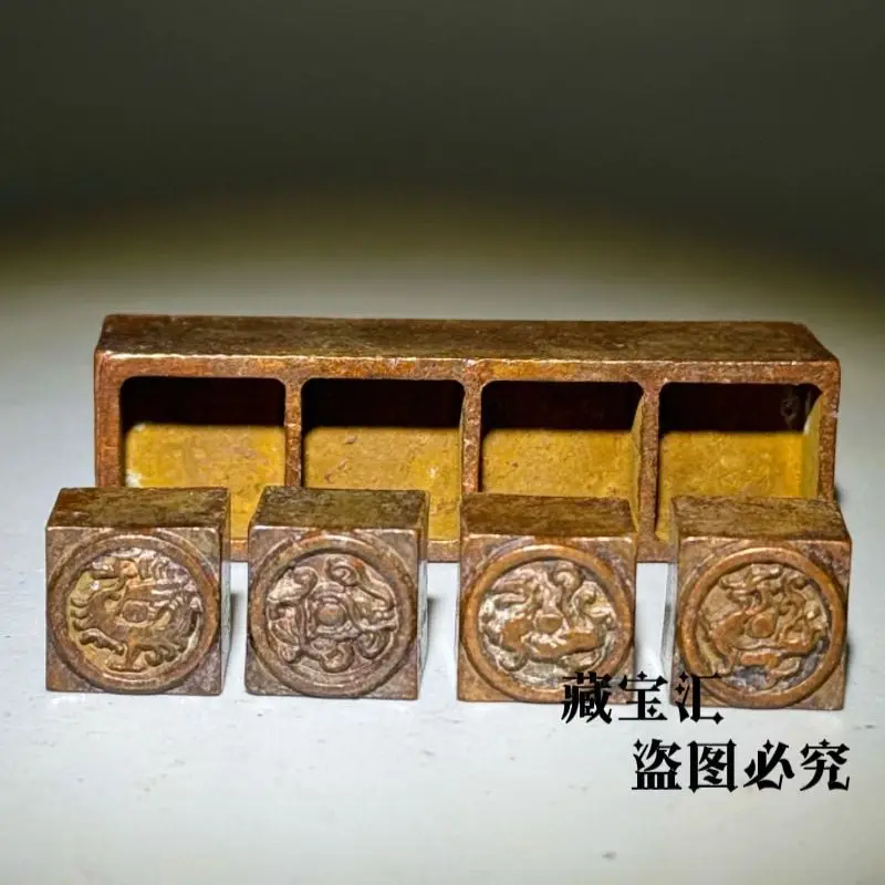 A set of four Overprint mythical beasts Seal Stamp Statue Sculpture Figurines Home Garden Decoration Statues