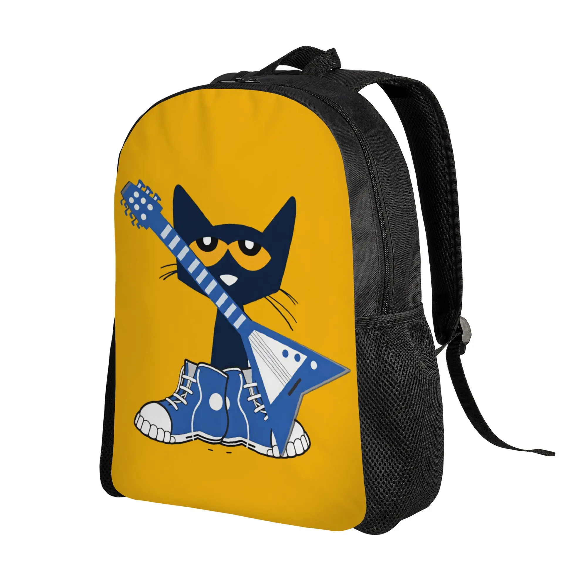 Petes the cat rocking in blue shoes and blue guitar Poster Backpack  Women Polyester Hiking Backpacks Durable Style Bag Rucksack