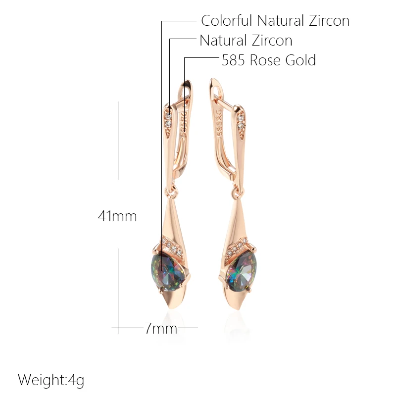 Kinel New 585 Rose Gold Color Long Dangle Earrings For Women Colorful Natural Zircon Bride Accessories Vintage Wedding Jewelry