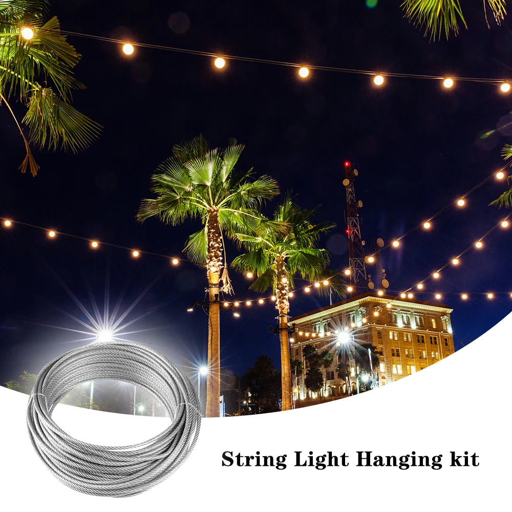 String Light Hanging Kit Stainless Steel Steel Wire Rope Heavy Duty String Lights Suspension Tool for Outdoor Garden Indoors