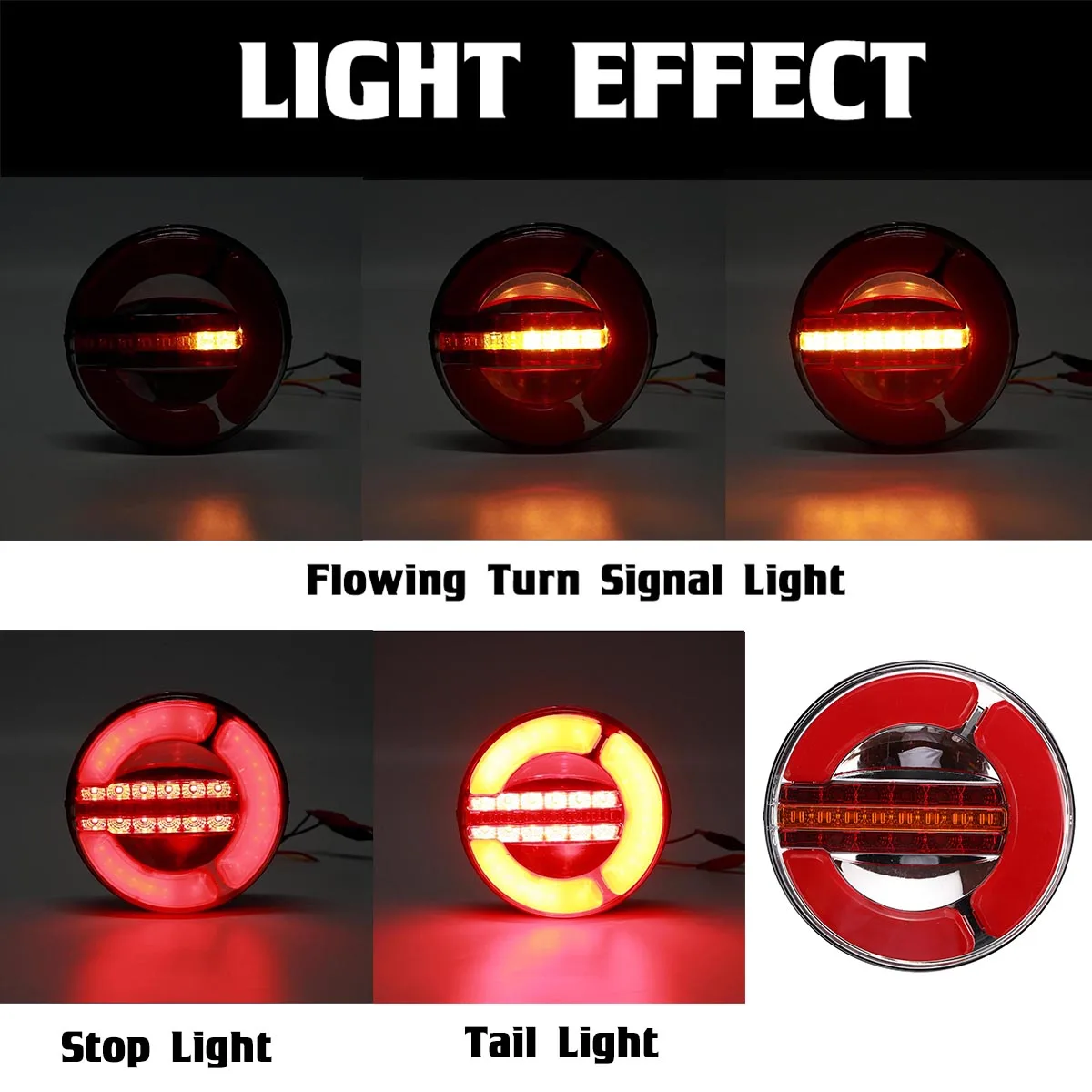 4X 12-24V Dynamic LED Trailer Truck Tail Light Rear Brake Light DRL Flow Turn Signal Lamp for Car Boat Caravan Camper Taillight