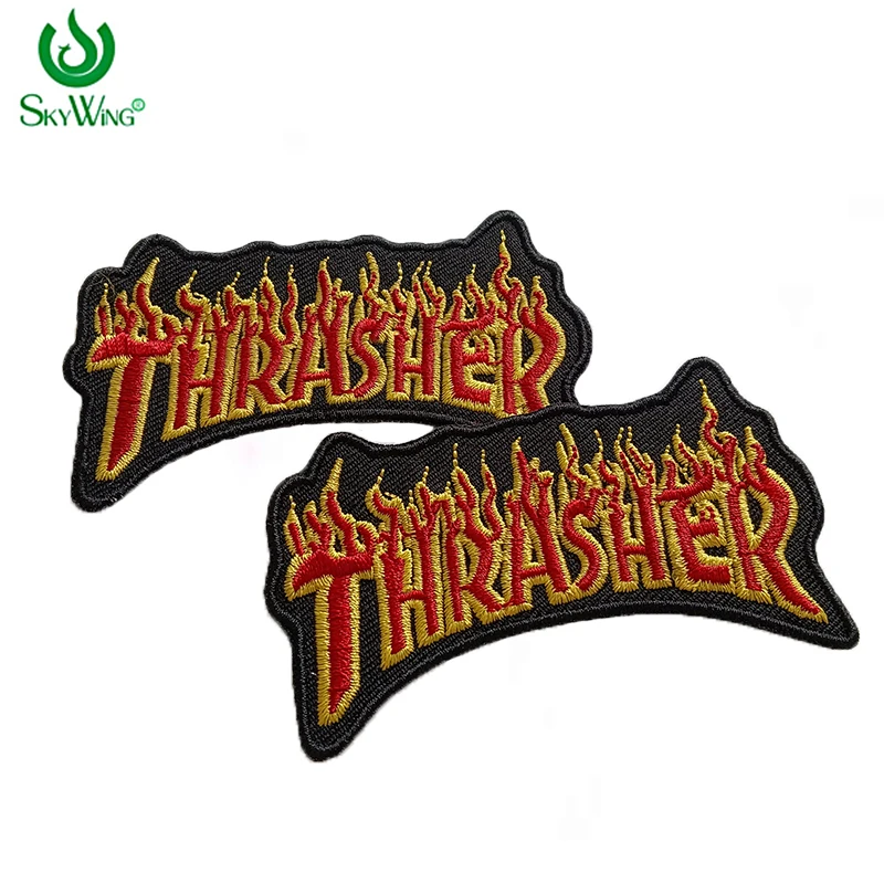 Flame Fire Letter Logo Embroidery Street Trend Denim Rock Punk DIY Clothing Patch Heavy Metal Band Badge Patch Iron on Patch