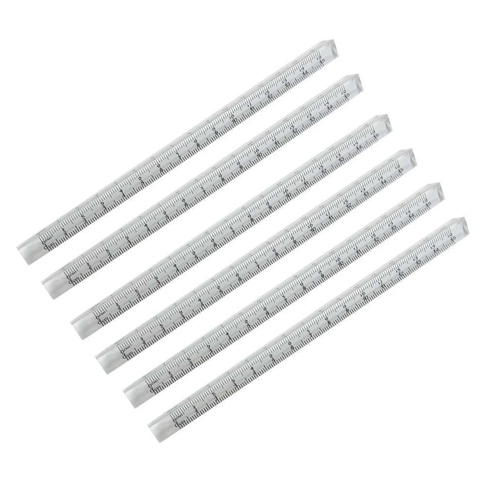 

6pcs 15cm Transparent Triangular Ruler Scale Plastic Triangle Students Drawing Measuring Tool Teaching Aid Straight Edge