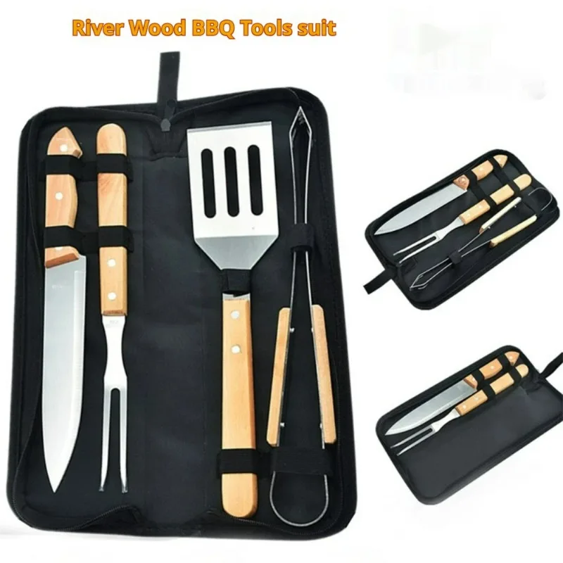 

utensils Riverwoods Tool Set Stainless Steel Spatula Fork Tongs Knife Brush Skewers Camping Outdoor Products