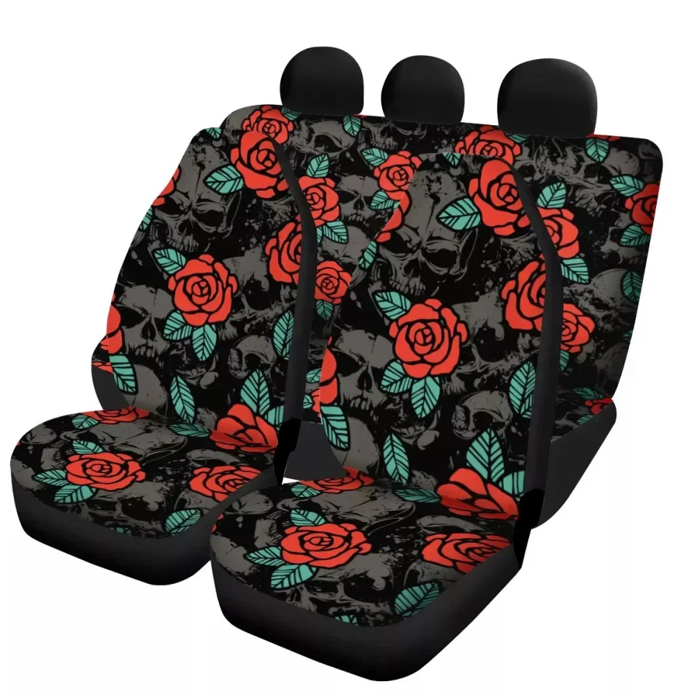 Cool Gothic Skull Flower Print Car Interior Seat Cover for Car Washable Car Front/Back Vehicle Seat Cushion Soft Hot