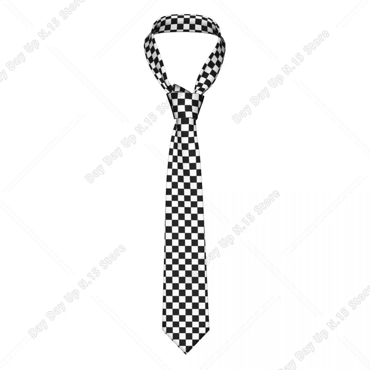 Custom Black And White Checkerboard Pattern Ties Men Formal Silk Geometric Tartan Necktie for Office