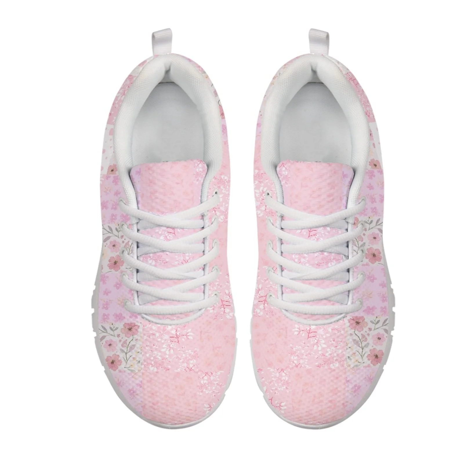 Coloranimal Pink Floral Patchwork New Design Running Shoes Athletic Walking Sneakers Breathable Athletic Tennis Shoe for Ladies