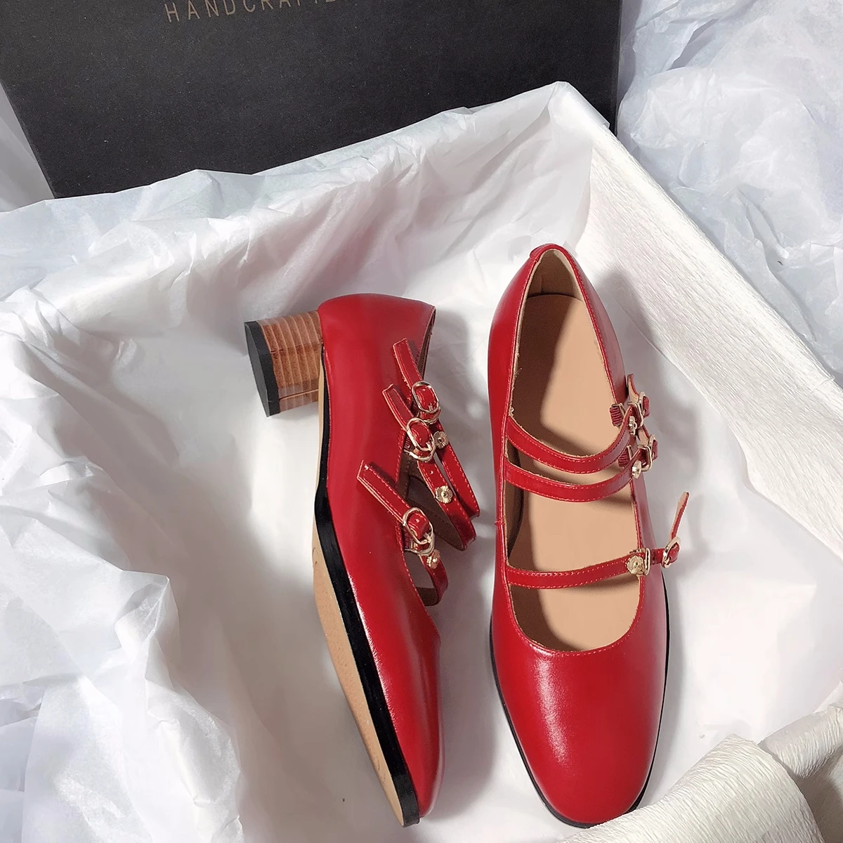 

Spring Autumn Hot Fashion Women High Quality Genuine Leather 4cm Heeled Mary Janes Shoes BY872