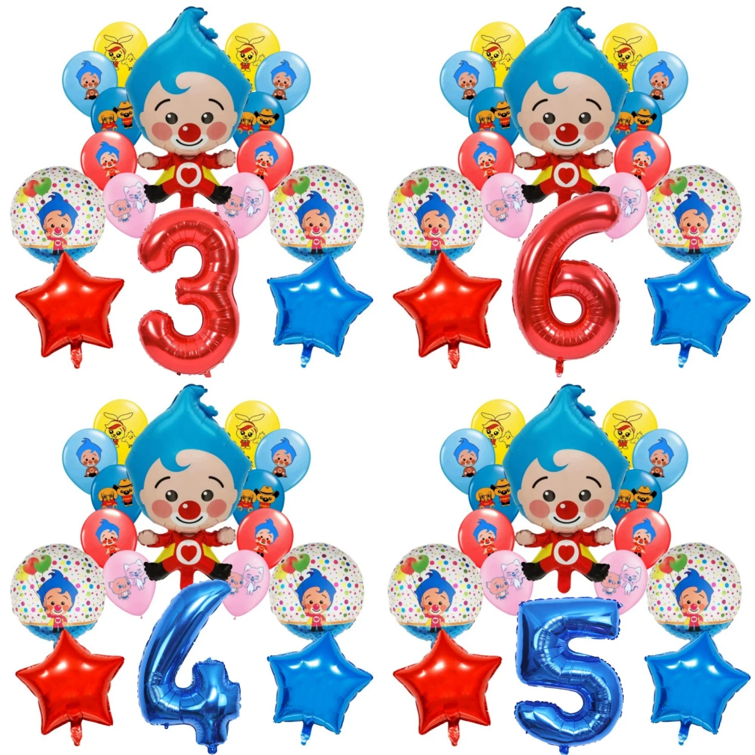 Juego de Globos de Látex con Números del 1 al 9, Color Rojo y Azul, con Diseño de Payaso de Dibujos Animados Plim Plim, para Decoración de Fiestas de Cumpleaños Infantiles y Baby Shower