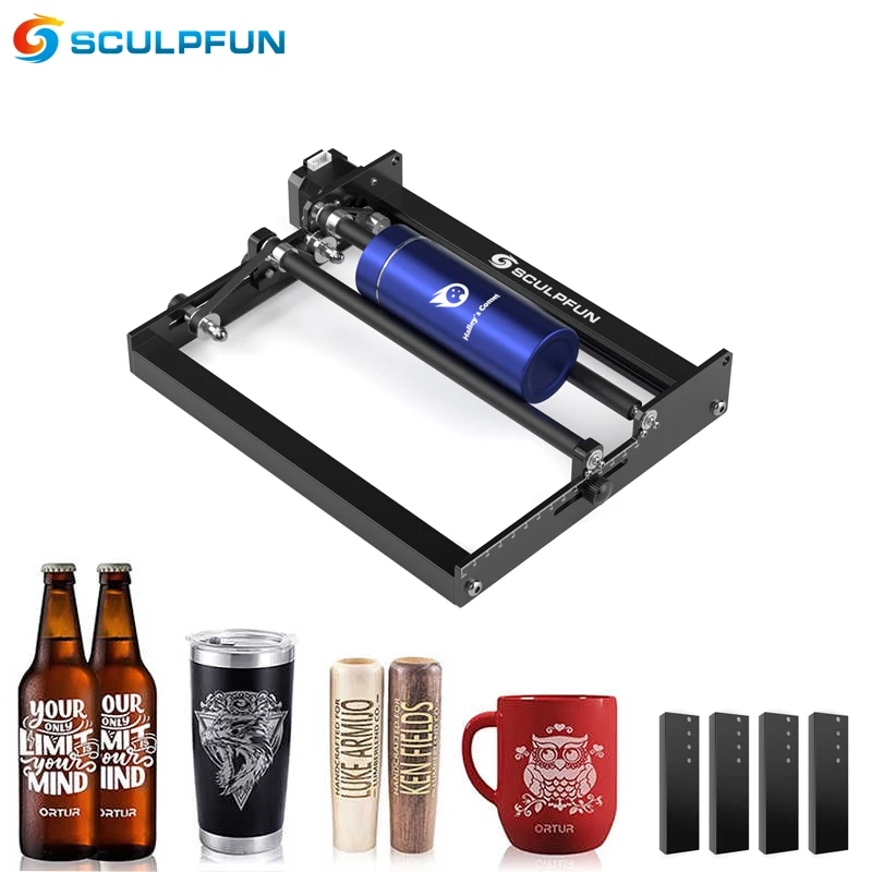 SCULPFUN Laser Rotary Roller Laser Engraver Y-axis Roller Engraving Module 360° Rotating Engraving Diameter Cylindrical Object