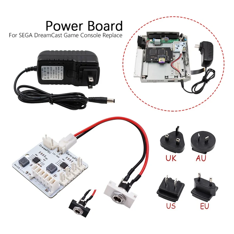 Peças de Substituição para Console de Jogo SEGA DreamCast Rev2.0, Placa de Fonte de Alimentação Dream PSU 12V, Adaptador de Plugue de Energia para Dream PSU