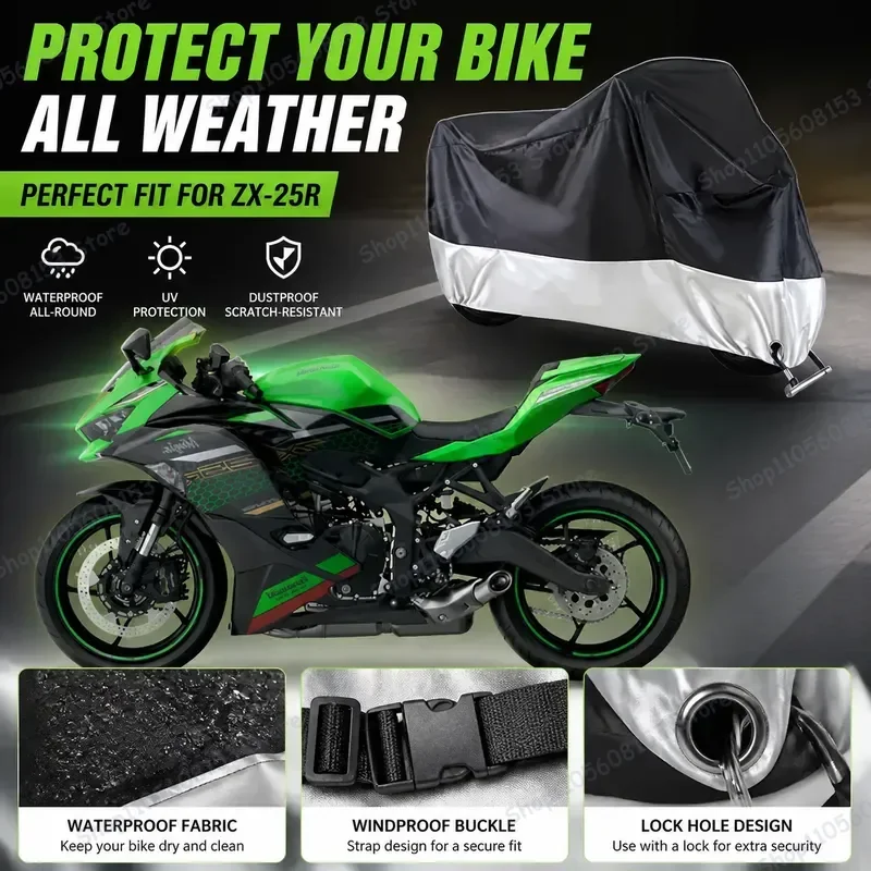 

For Kawasaki ZX-25R Motorcycle Cover Waterproof UV Resistant Dustproof All Weather Outdoor Indoor Scooter Bike Protection