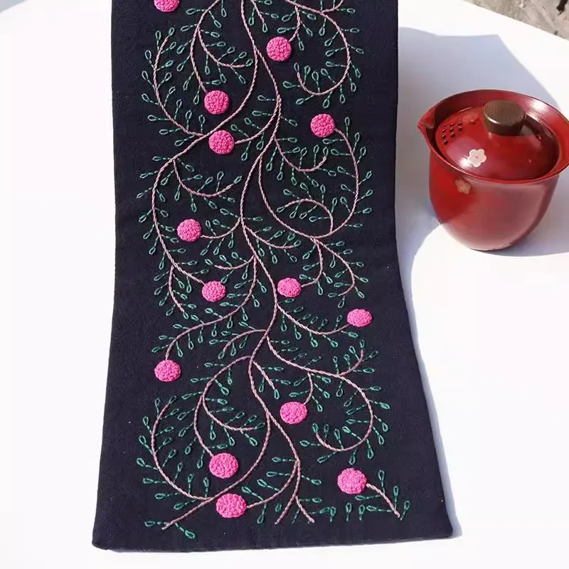 

Sashiko Embroidery Kit for Tea Ceremony, Handmade DIY 50x17cm Long Tea Mat, Hand Sewing Craft for Beginners Adults