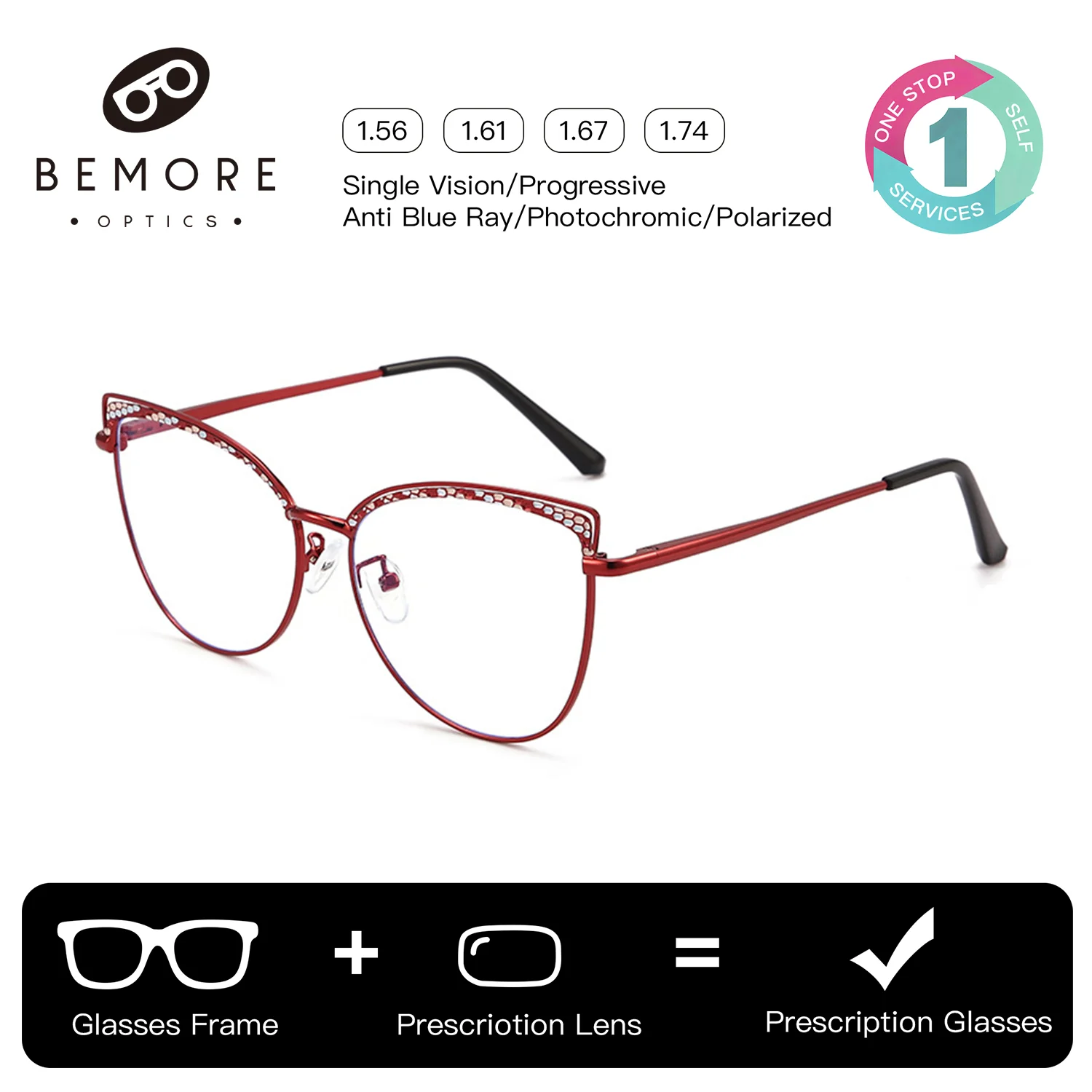 

BEMORE Women's Butterfly Progressive Glasses Blue Light Filter Photochromic Brown Cat Eye Optical Eyewear