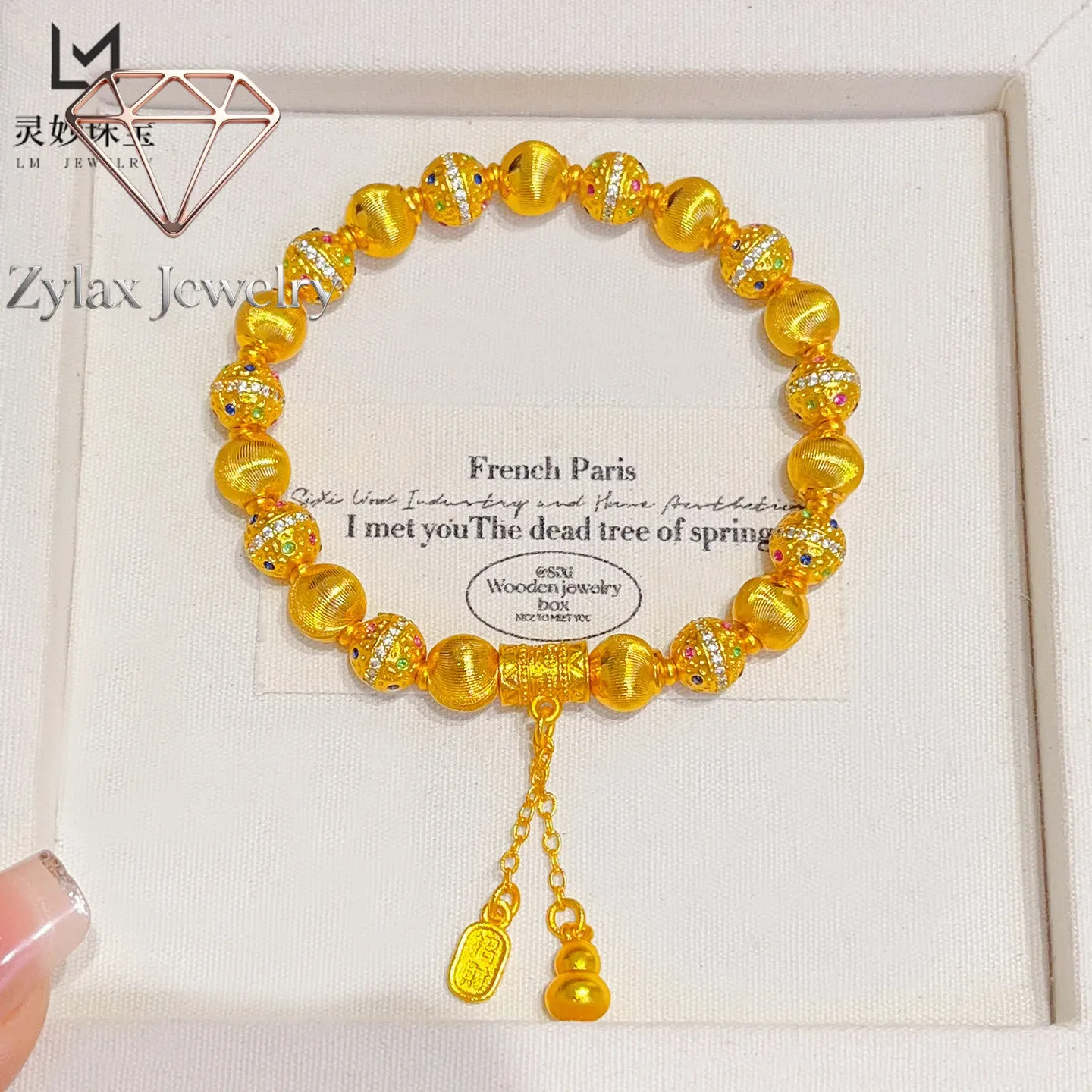 Zylax Jewelry Precious Bracelet Women's 24K Gold AU999 - Exquisite Cat's Eye Tassel, Cute Color Diamond & Planet, Friend Gift Op