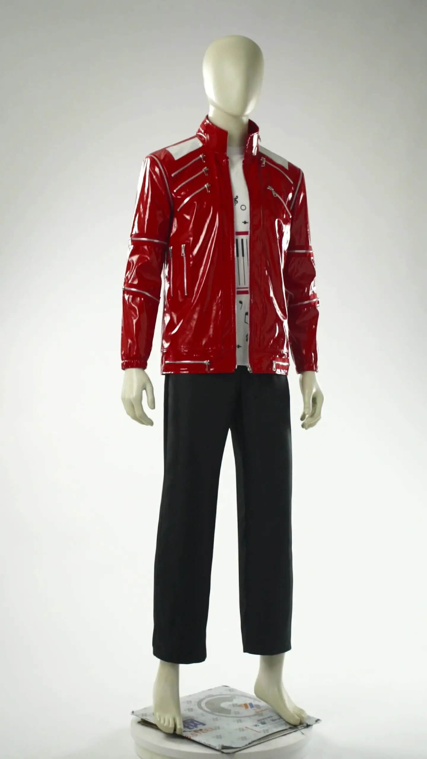 Red Zipper Michael Jackson MJ Beat It Jacket for Impersonators PU Leather Punk Casual Coat Halloween Stage Christmas Outwear Cos