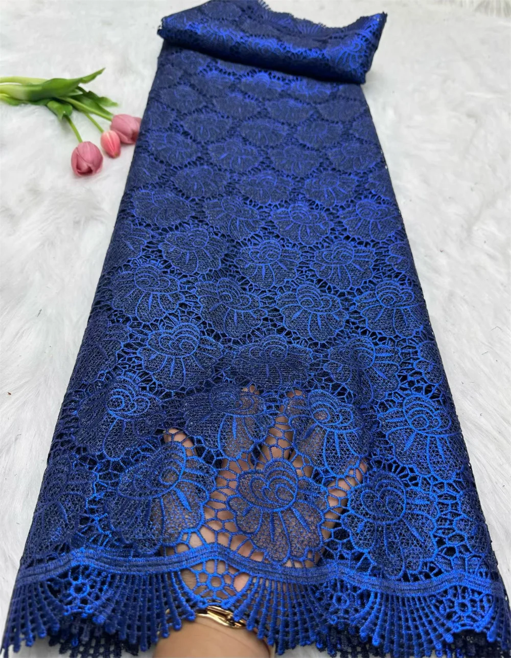 5 ярдов, нигерийский высококачественный оранжевый гипюровый шнур, кружевная ткань, африканская сетка, молочная шелковая вышивка для платьев Hm44-1