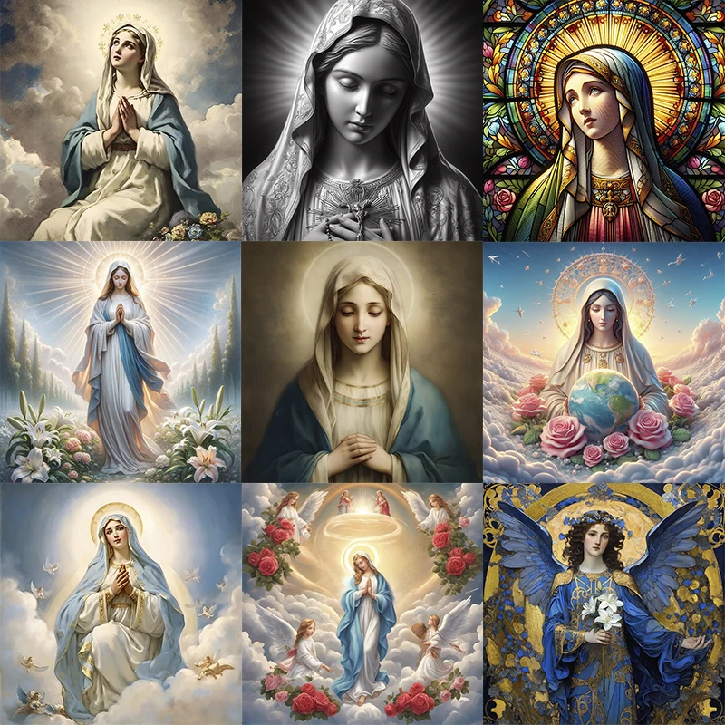2024 Neues 5D-Diamant-Malerei-Set zum Selbermachen, Jungfrau Maria, Diamant-Stickerei, Farbmalerei, handgefertigte Mosaik-Kunst, Heimdekoration, Geschenk