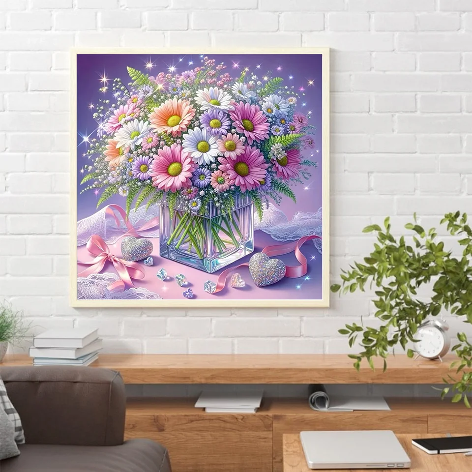 Momoart 5D DIY Diamond Embroidery Daisy Flower Picture Rhinestones Mosaic Vase Needlework Painting Wall Decor