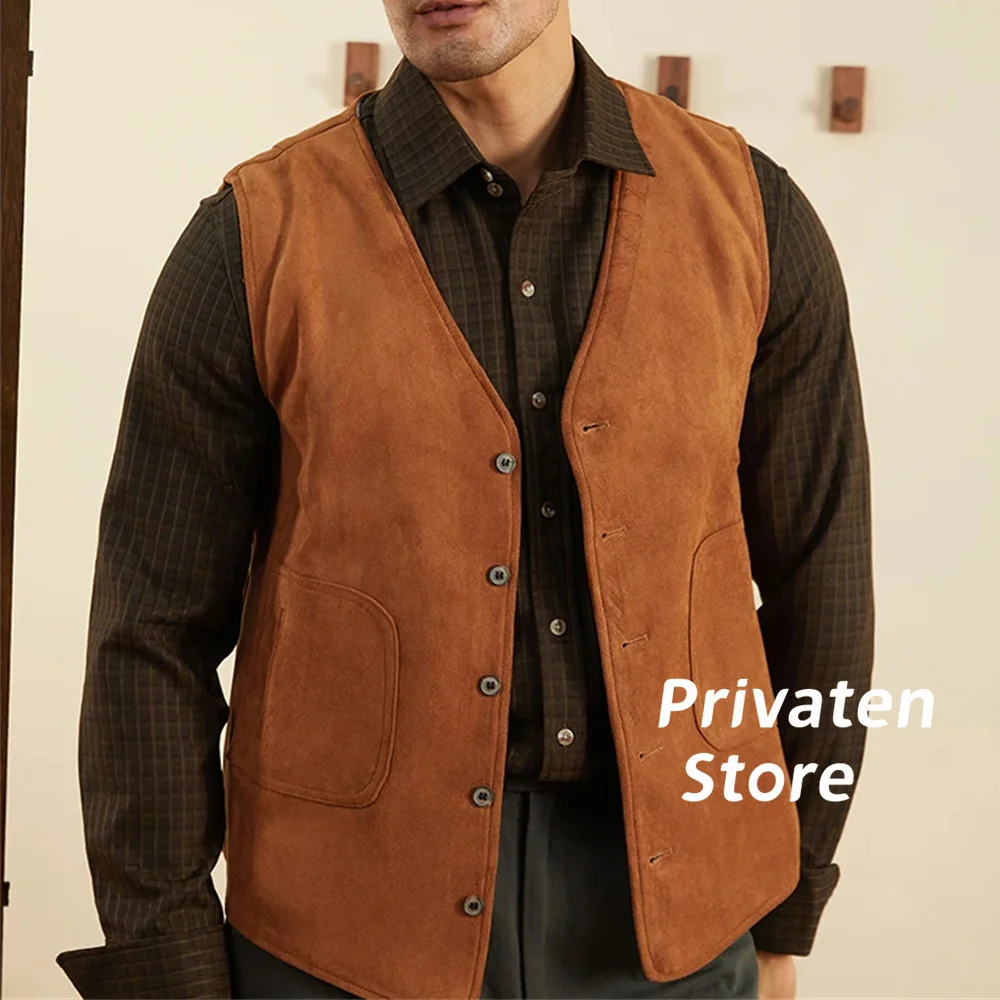 Men Vest Jacket Suede Steampunk 5 Button Blazer Sport Coat Sleeveless Plus Size  Waistcoat Jacket Vests chalecos para hombre