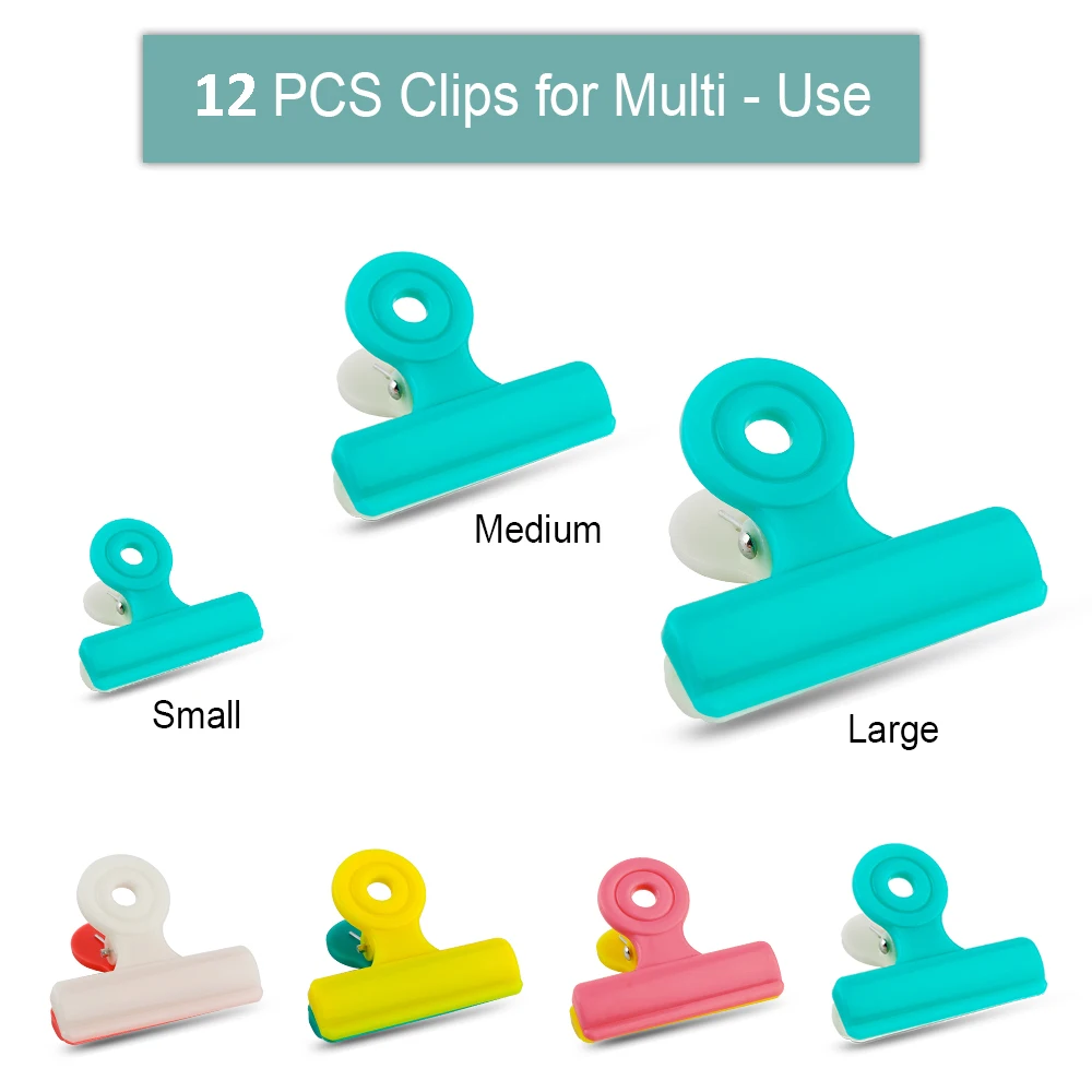 12 PCS Portable Plastic Bag Clips Kitchen Accessories Food Clip Multipurpose Chip Bag Assorted Colors Air Tight Seal Grip