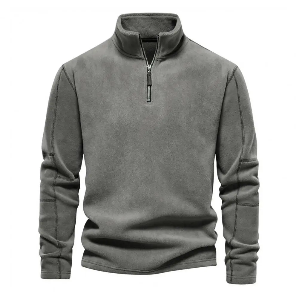 Autumn and Winter New Men Half High Neck Zipper Solid Color Warm Men's Pullover Casual Daily Men's Sweatshirt