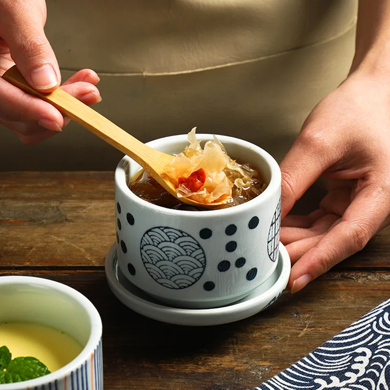 Japanese Hand-painted Mountains Rivers Auspicious Cloud Patterns Underglaze Colored Ceramic Stew Cups Steamed Egg Covered Bowls