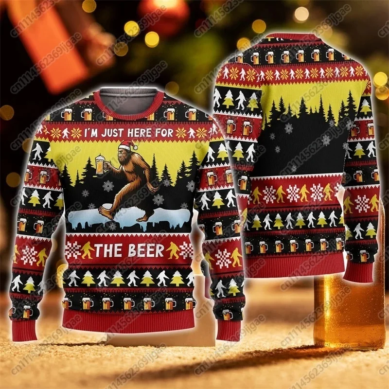 Fashionable Beer, Ugly Christmas Sweater, Hip-hop Bar Party, Men's and Women's Casual Pullover, Beer Sports Family Uniform