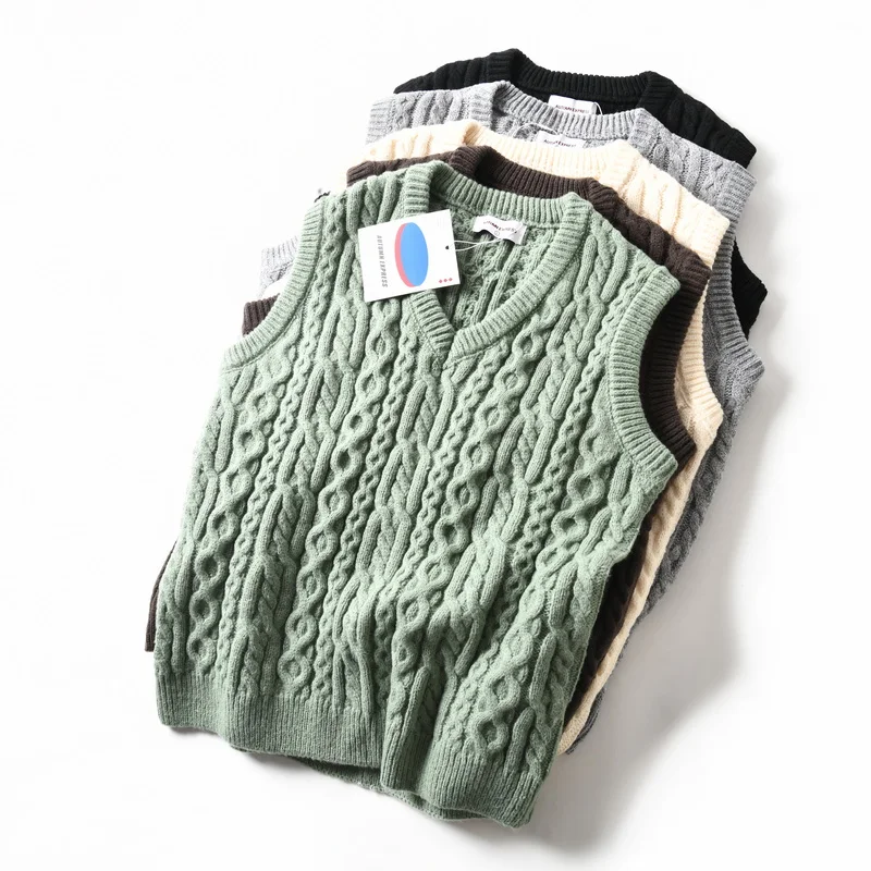 

Тяжелый винтажный жаккардовый пуловер с v-образным вырезом в американском стиле, шерстяной жилет, многослойный жилет для мужчин, осень и зима