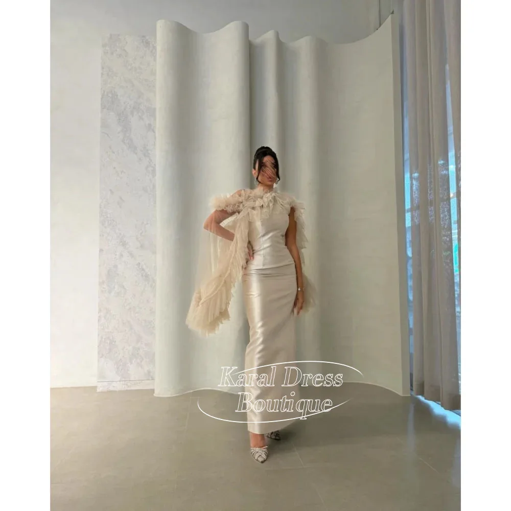 

Дубай по индивидуальному заказу, белое платье с шалью из сетчатой ткани, атласные вечерние платья без бретелек, платье для выпускного вечера с открытой спиной до щиколотки