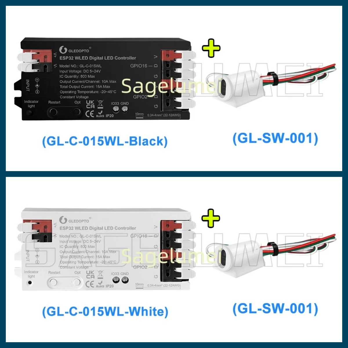 

ESP32 WLED Светодиодный контроллер GLEDOPTO RGBIC Светодиодная лента Динамическое освещение ИК-переключатель Датчик Триггер жестов WS2811 SK6812