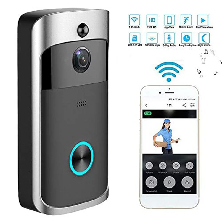 Hot selling V5 Wireless door camera wifi smart home doorbell camera villa waterproof alarm HD video doorbell camera smartphone