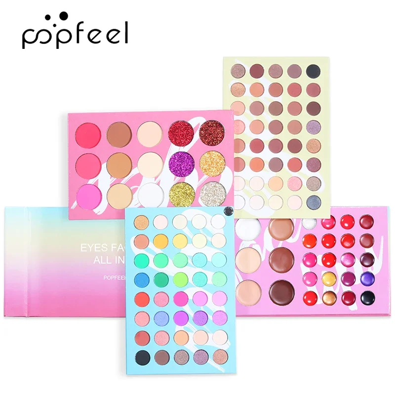 POPFEEL All in one Makeup Palette Set Highly Pigmented Glitter Matte Eyeshadow Powder Blush Lipgloss Concealer Cosmetic Palette