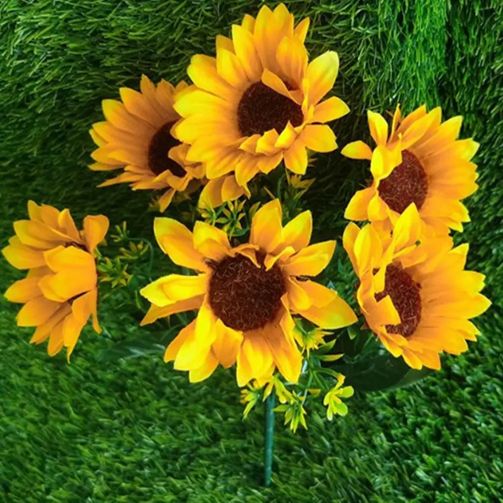 

7/15 Heads Autumn Decoration Flower Plastic Silk Flower Yellow Silk Artificial Sunflower Office Wedding Flower Home Decoration