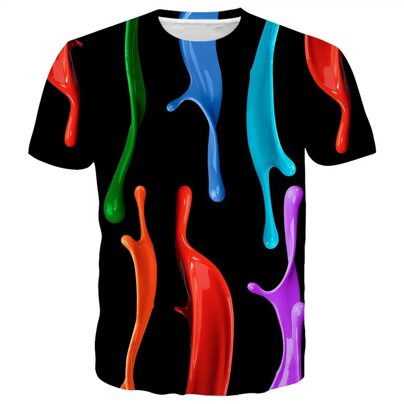 Pigment Pattern T Shirt For Men Colorful 3D Printed T-Shirts Summer Casual Street Oversized Tops Round Neck Short Sleeve Tees