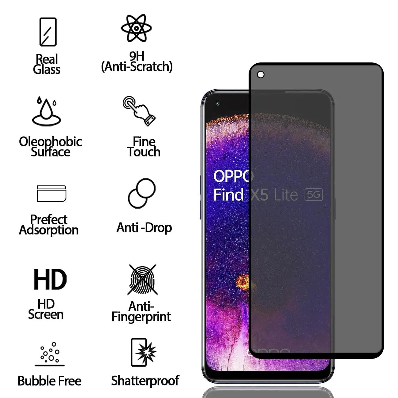 Anti Spy Screen Protector For OPPO Find X5 Lite Tempered Glass Privacy Anti Peep Scratch 9H Case Friendly High Aluminum