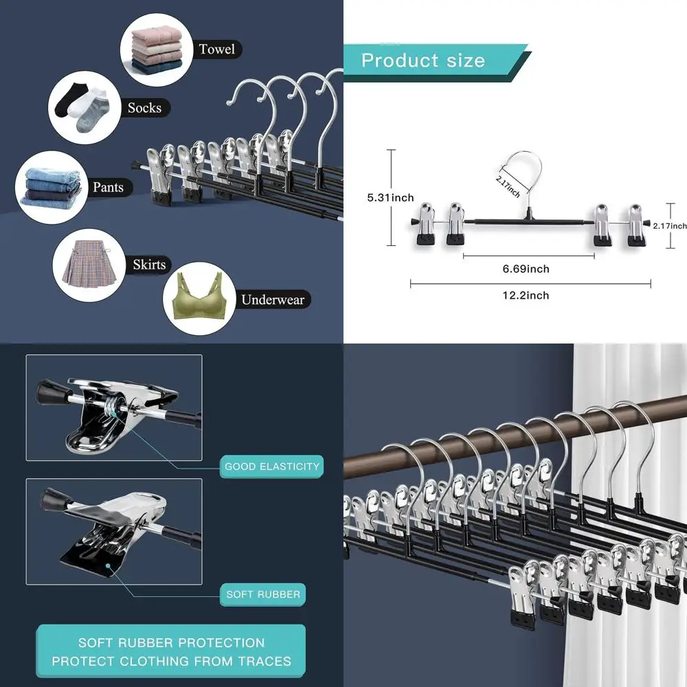 

60-Pack Adjustable Non-Slip Women's Pants Hangers, Heavy Duty Space-Saving for Skirts, Jeans, Trousers - Black, 12