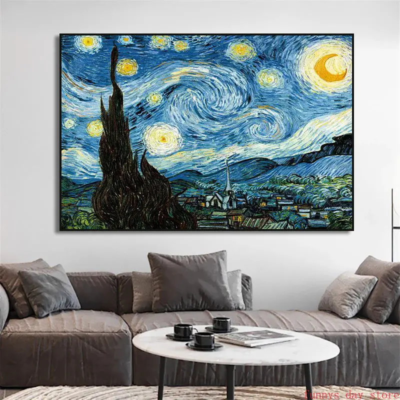 Famous Artist Van Gogh Monet Oil Canvas Painting Starry Sky Iris Flower The Great Wave Poster Print Picture Wall Decor Mural